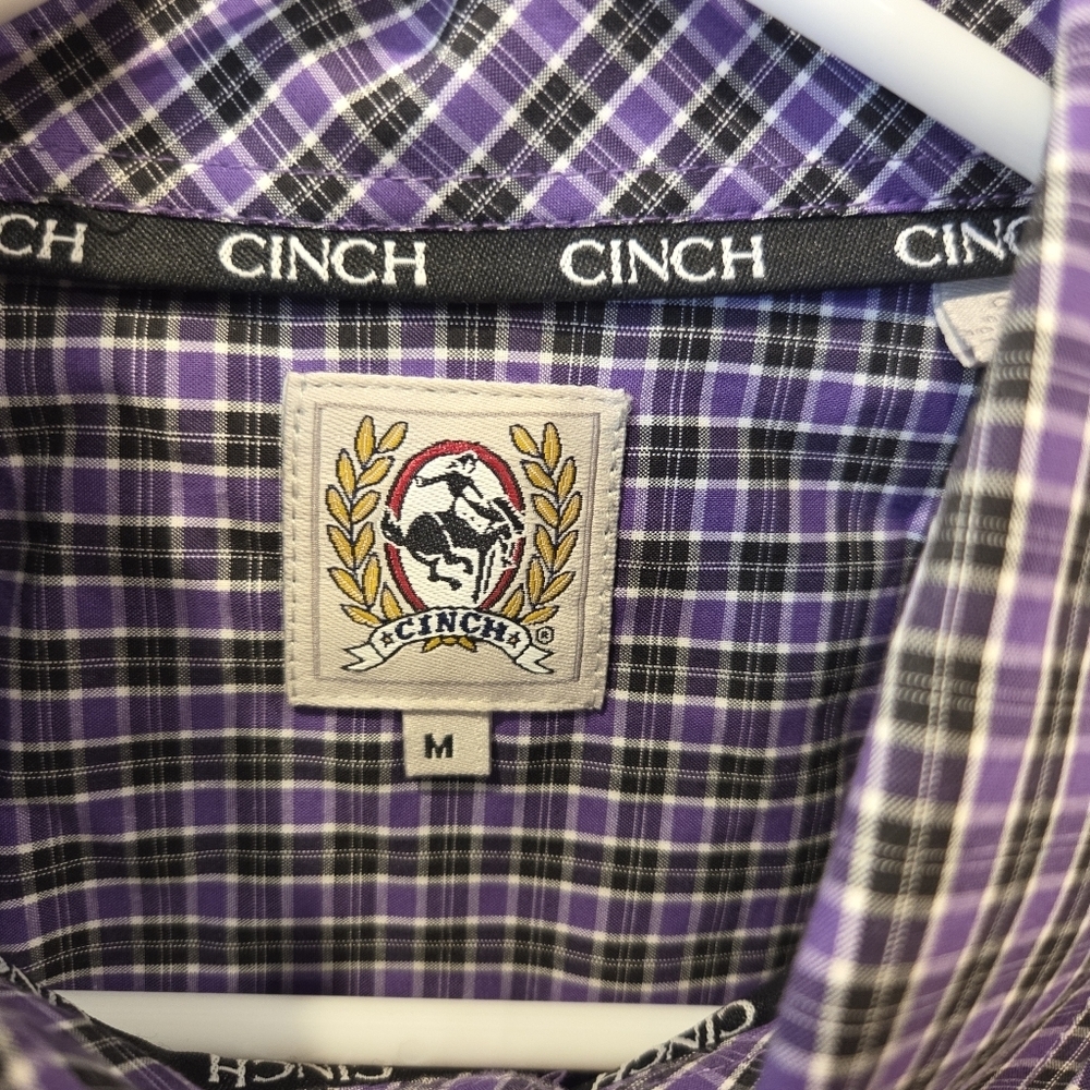 Cinch Purple & Black Check Plaid Button Down Western Rodeo Shirt Size Medium